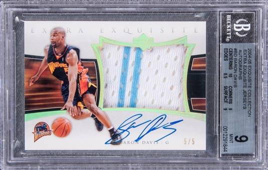 2004-05 UD "Exquisite Collection" Extra Exquisite Jerseys Autographs #BD Baron Davis Signed Game Used Patch Card (#5/5) - BGS MINT 9/BGS 10